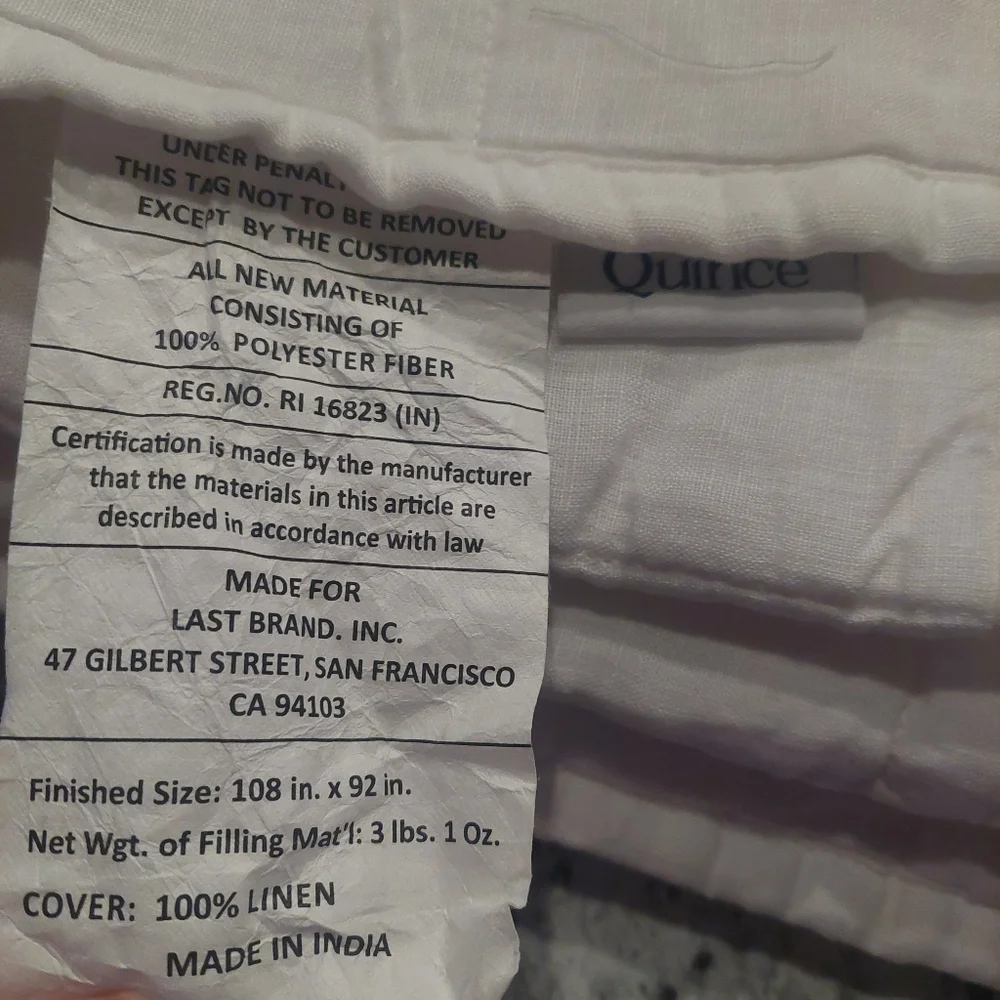 Quince European Linen White Box Quilt! Sz. King/ Cal King (572)_10